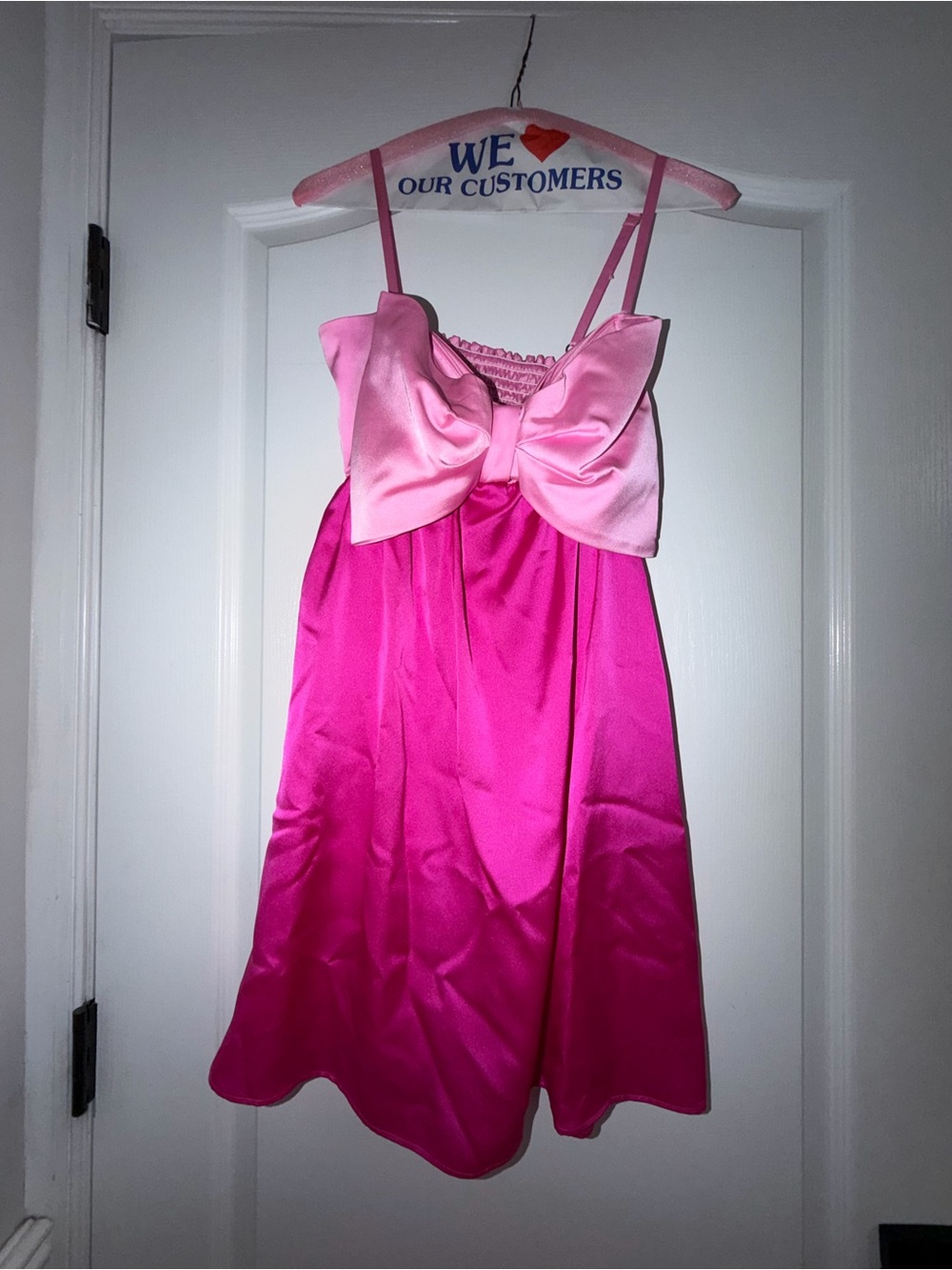 REVOLVE Hot Pink Satin Slip Dress with Light Pink Bow